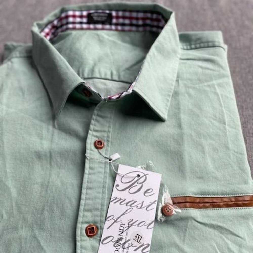 Casual Dress Shirt Button Down Shirts Long-Sleeve Denim Work Shirt, 5XL - Picture 5 of 8